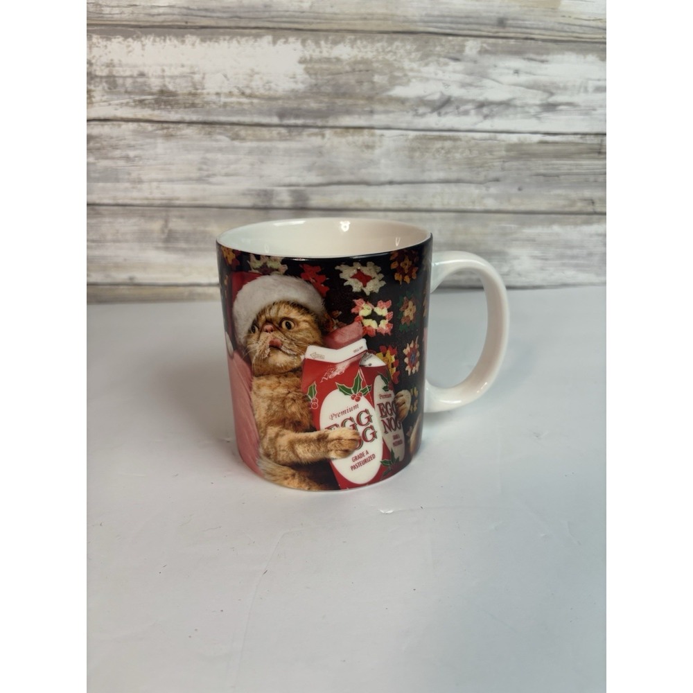 Cypress Home Christmas Cat Mug Santa Hat Egg Nog Cute Holiday Coffee Cup